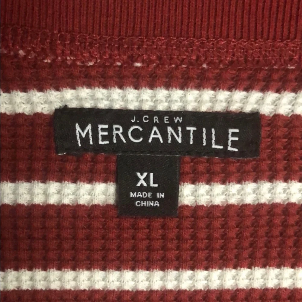 J. Crew Red and White Striped Ling Sleeve Waffle Knit Thermal Shirt